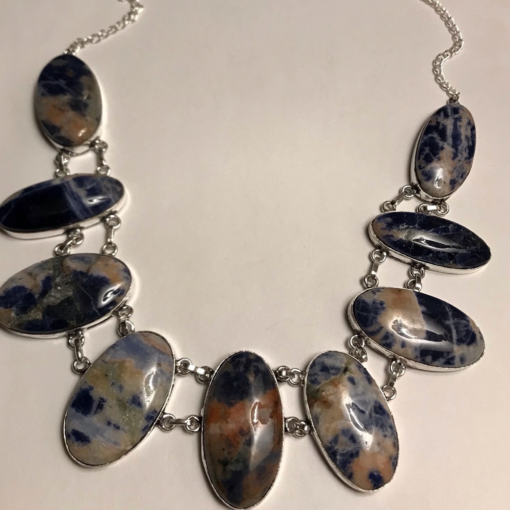 Sodalite Stamped 925 Sterling Silver Necklace